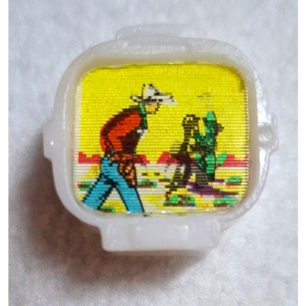 Vtg Dollhouse Miniature TV White Lenticular Flicker Screen Cowboy Shootout
